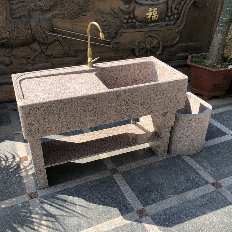 室外石头洗菜盆阳台家用水池水槽带搓衣板整石洗衣台大理石材庭院
