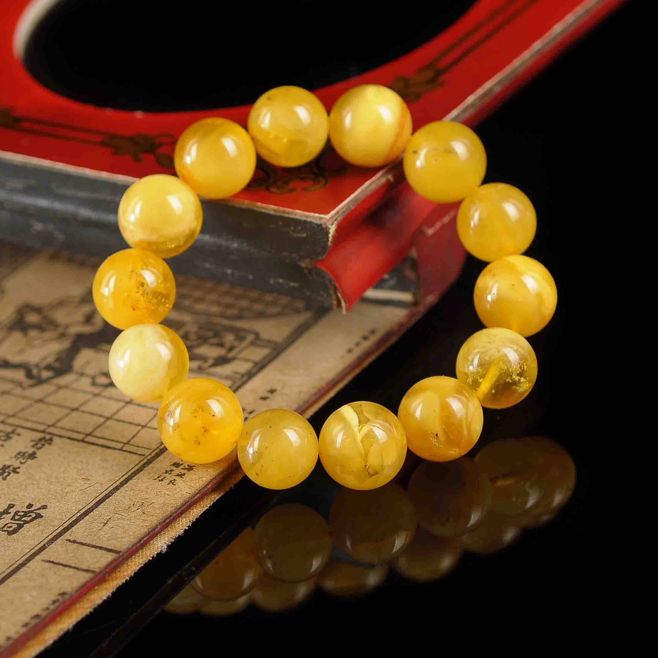 21.50克 14mm顶级纯天然金绞蜜蜜蜡手链 自然纹路【2568】