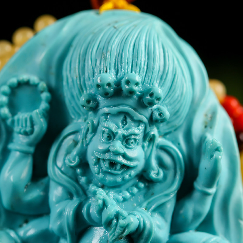 【义拍】原矿高瓷绿松石挂件配蜜蜡链 不动明王 南都禅寺 56.6g