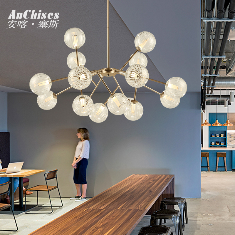  北欧后现代简约客厅卧室个性创意客厅餐厅球形玻璃灯LED魔豆吊灯-名汇灯饰