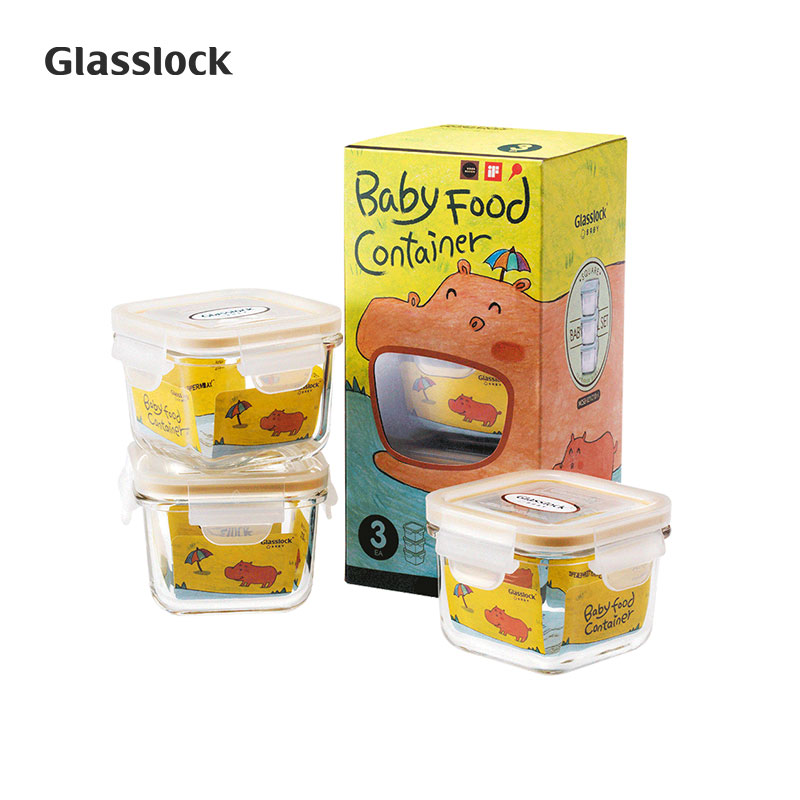 Glasslock婴儿玻璃辅食工具储存密封盒蒸煮冷冻保鲜盒宝宝餐具碗