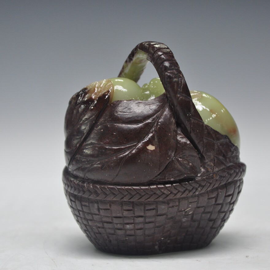 青田龙蛋石雕摆件《水果篮》精雕细作 收藏馈赠 文房雅玩