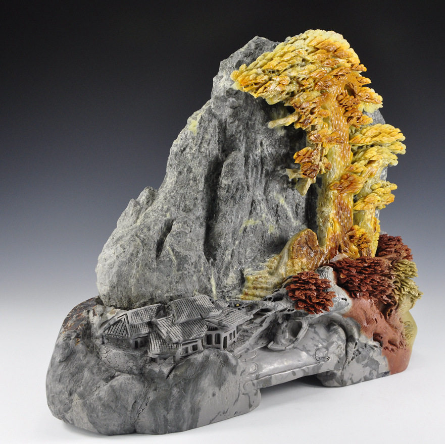 藏品 青田石雕摆件《迎客松》 收藏增值 25.5kg