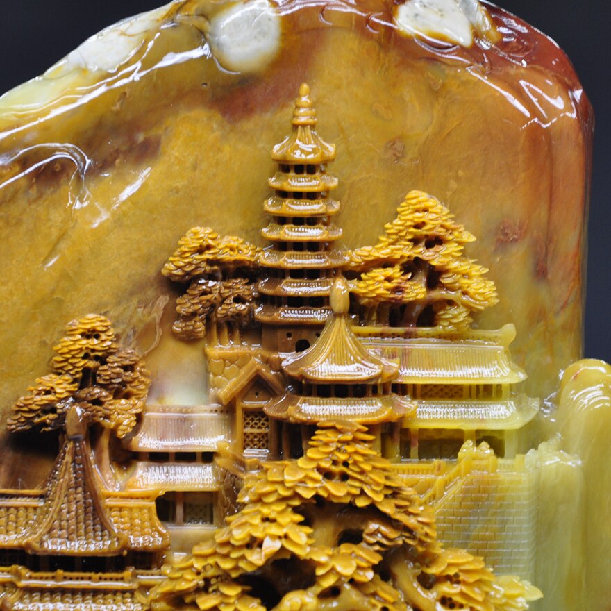 青田石雕山水摆件《江山揽胜》精雕细琢 立体大气