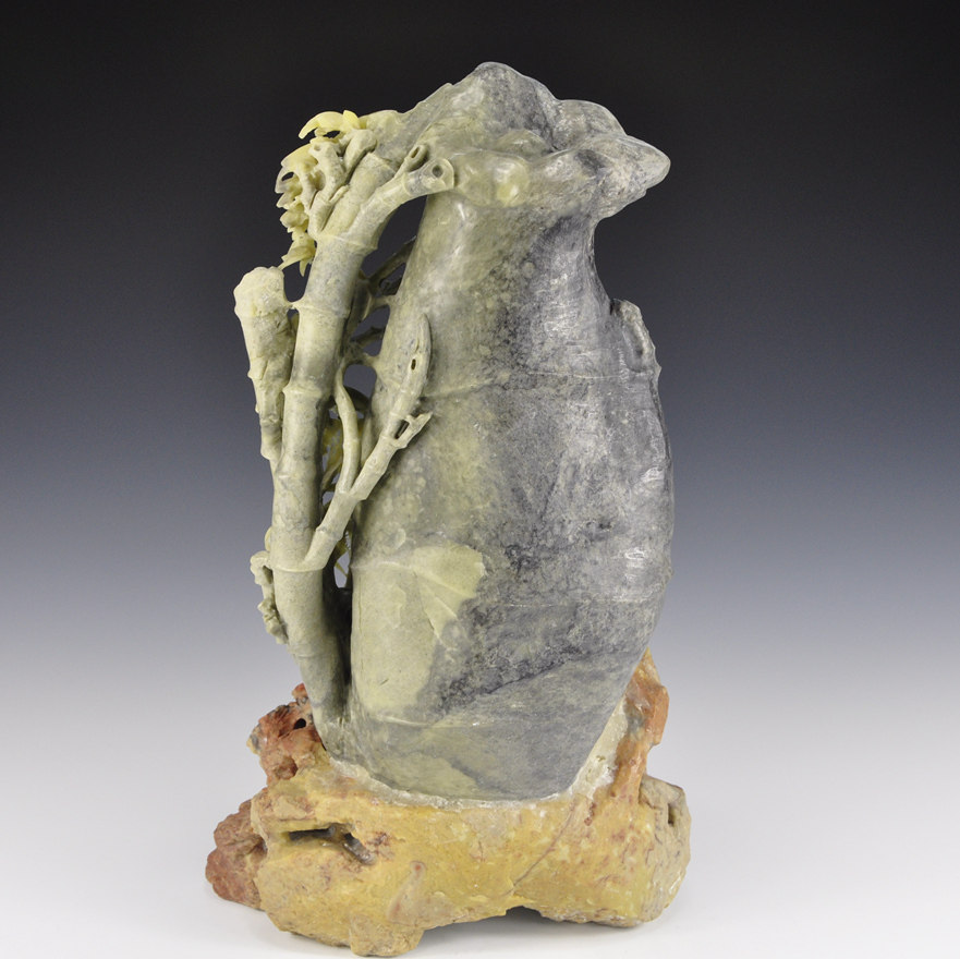 45厘米高《竹报平安-高风亮节》 封门黑白俏色石雕摆件 收藏