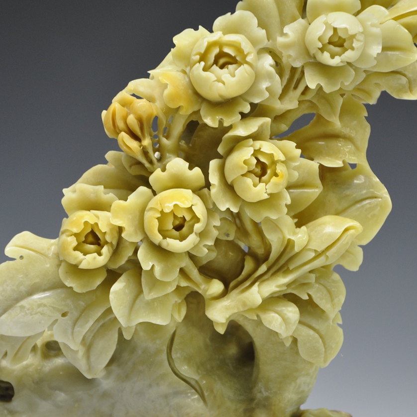 国石 青田石雕摆件 牡丹《花开富贵》