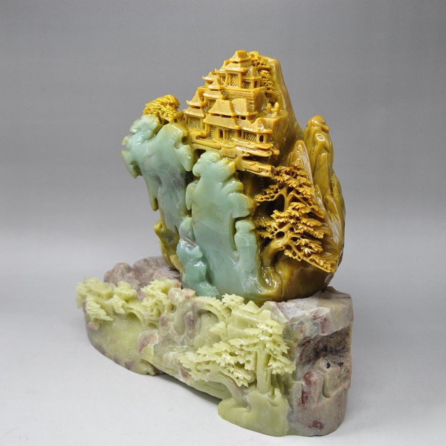 青田石雕 俏色山水摆件《金碧辉煌》送赠品