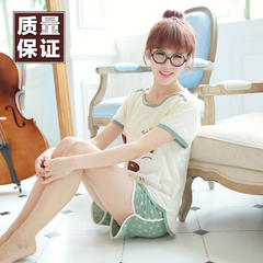 睡衣女夏季纯棉短袖短裤薄款套头套装韩版可爱卡通少女夏天家居服