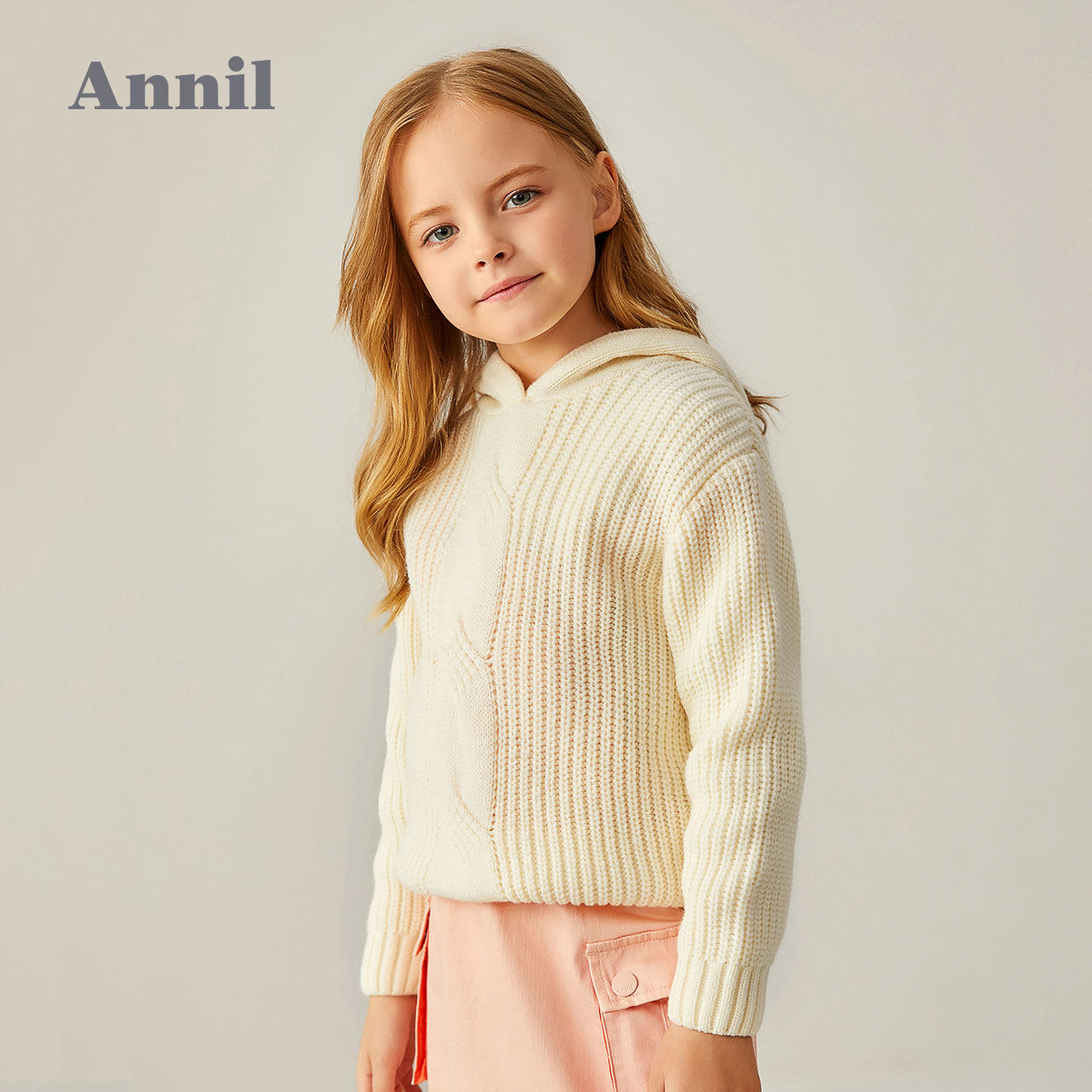 商场同款安奈儿童装女童羊毛衫女孩毛衣秋冬套头衫纯色圆领针织衫