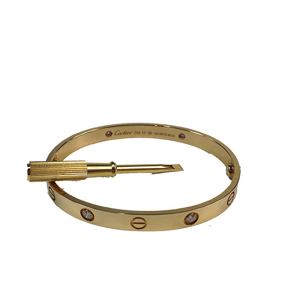 [9.8新]卡地亚caitier女士18k黄金四钻手镯
