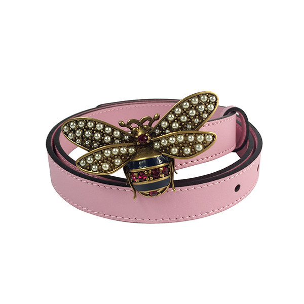 [9.9新]古驰gucci女士小蜜蜂扣粉色皮带