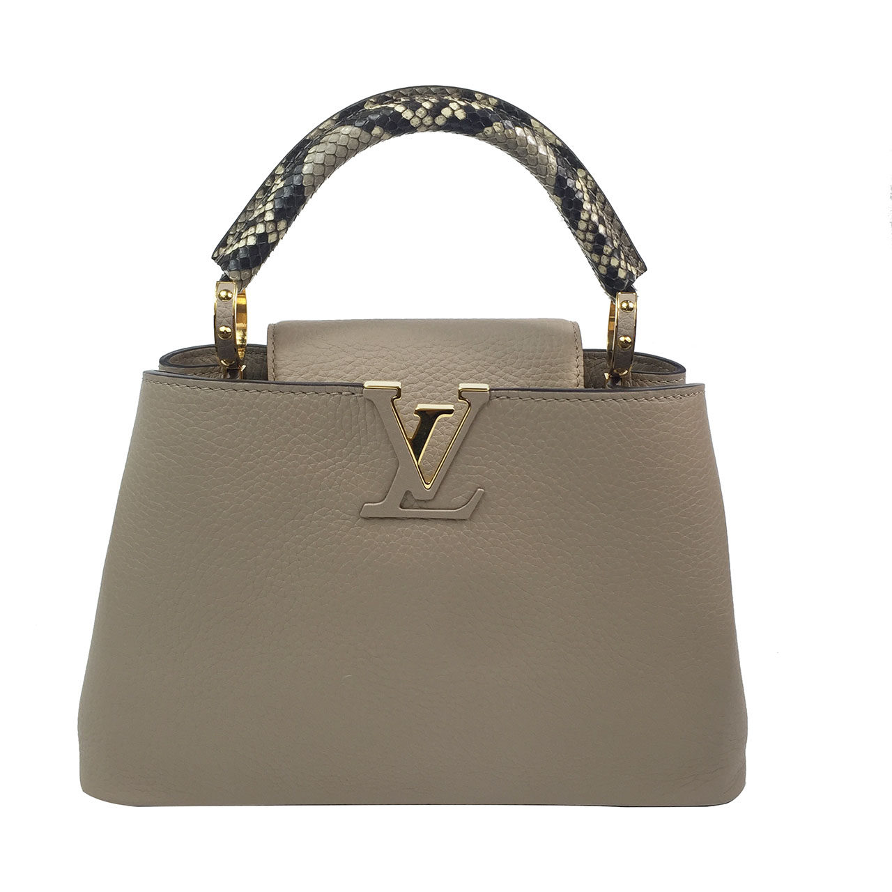 [9.9新]路易威登lv capucines 大象灰配蛇皮手提包