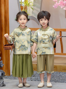 汉服男童中国风夏季儿童唐装改良古风套装日常女童高端古装国学服