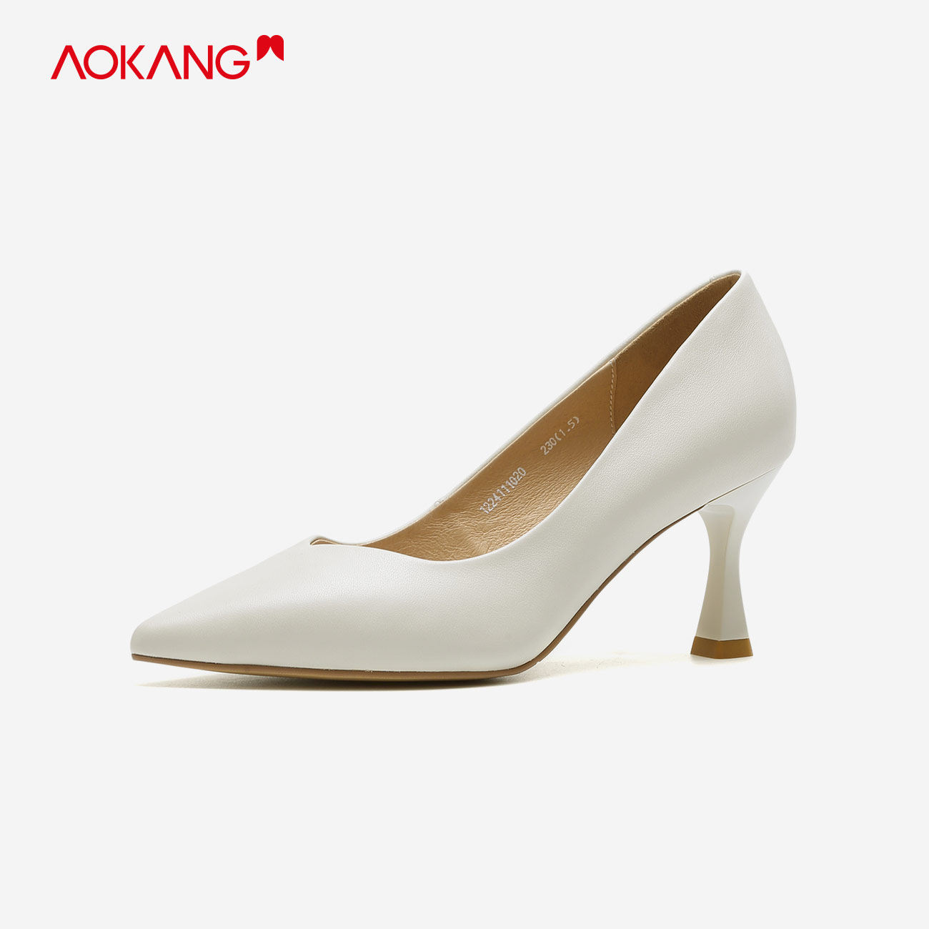 小众设计感奥康女鞋 春季新款真皮尖头细跟酒杯跟单鞋女高跟女鞋