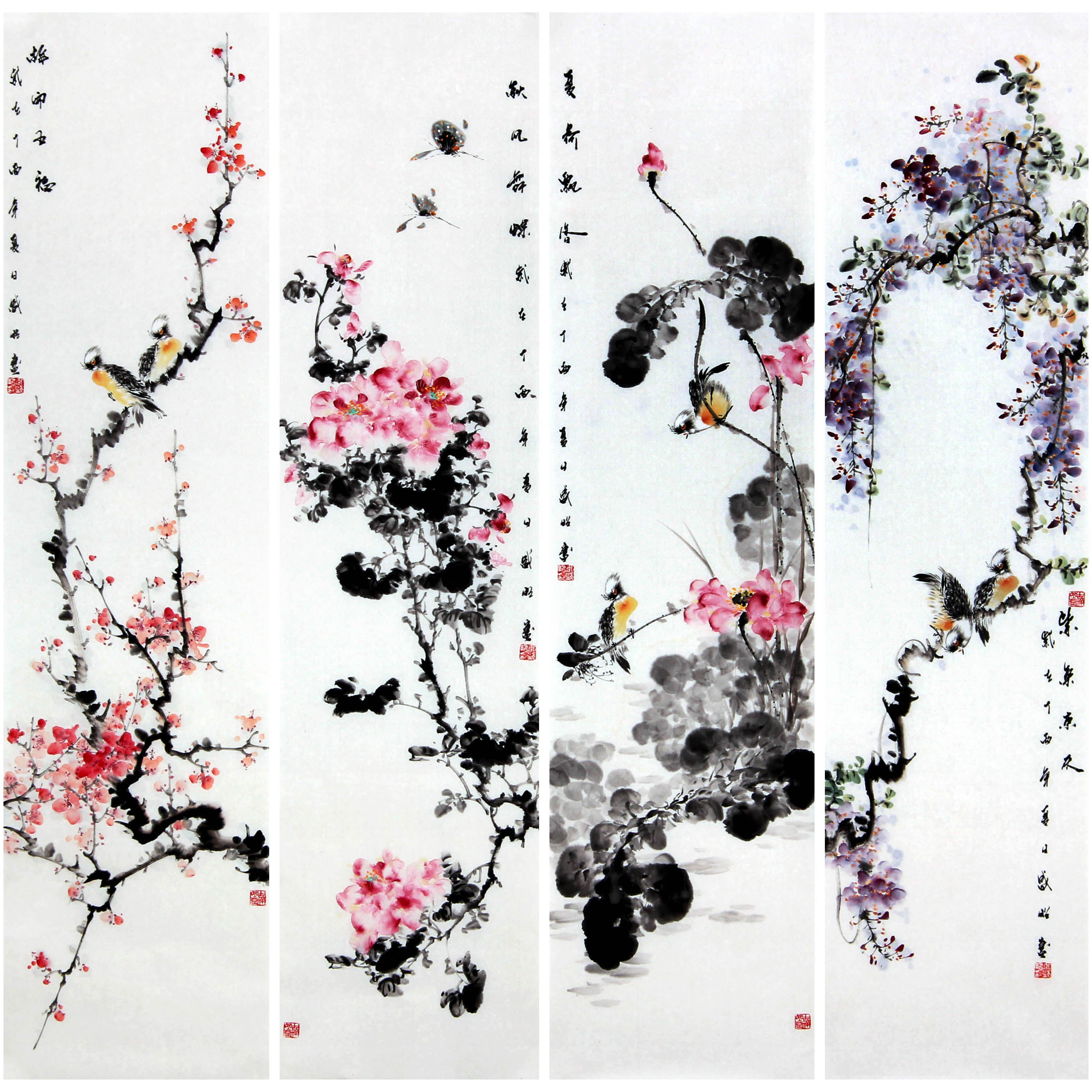 韦盛昭 《花鸟四条屏》