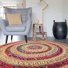 mamoo's 印度进口黄麻棉编织地毯 客厅书房手工圆形地毯