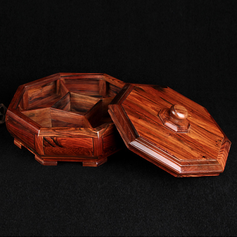 点木工艺品经典木雕手串专场 榫卯结构 大红酸枝素面果盘 材质细腻