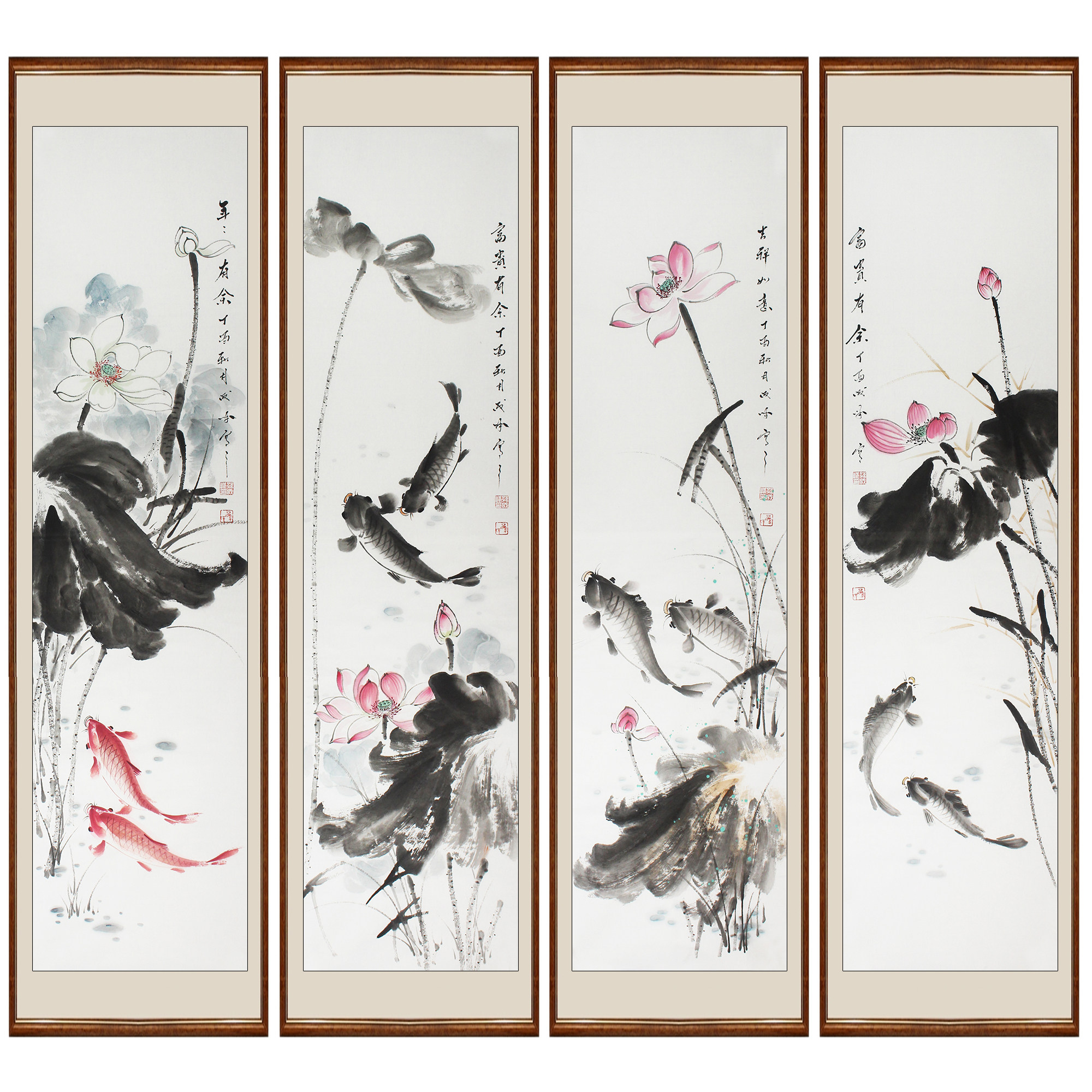 孙成峰《连年有余条屏》深圳著名花鸟画家