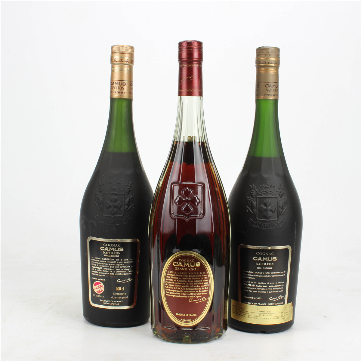 68.80/90年代2斤卡慕vsop 拿破仑 40度1000ml*3瓶老洋酒收藏