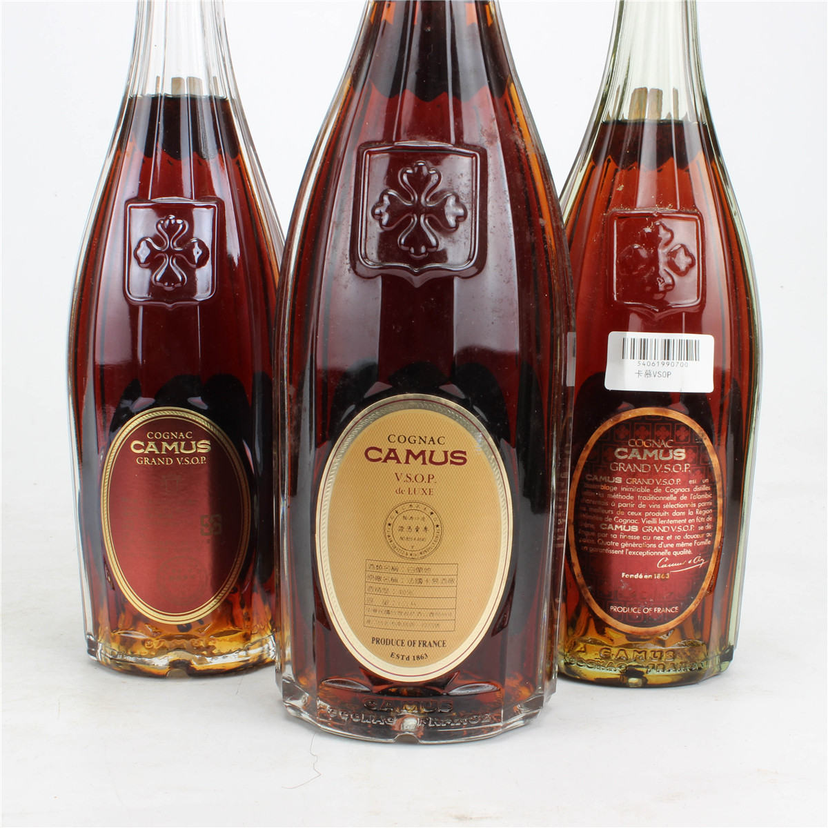55.80/90年代卡慕金花vsop40度700ml*2/1000ml*1瓶老洋酒收藏拍卖