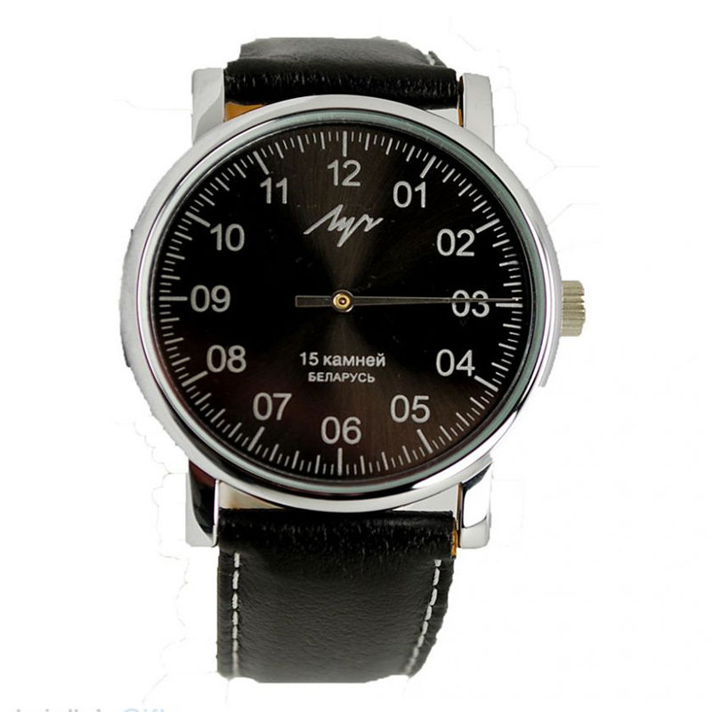 极简单表针超薄手动机械表锆表壳白俄罗斯手表luch曙光黑色进口——博