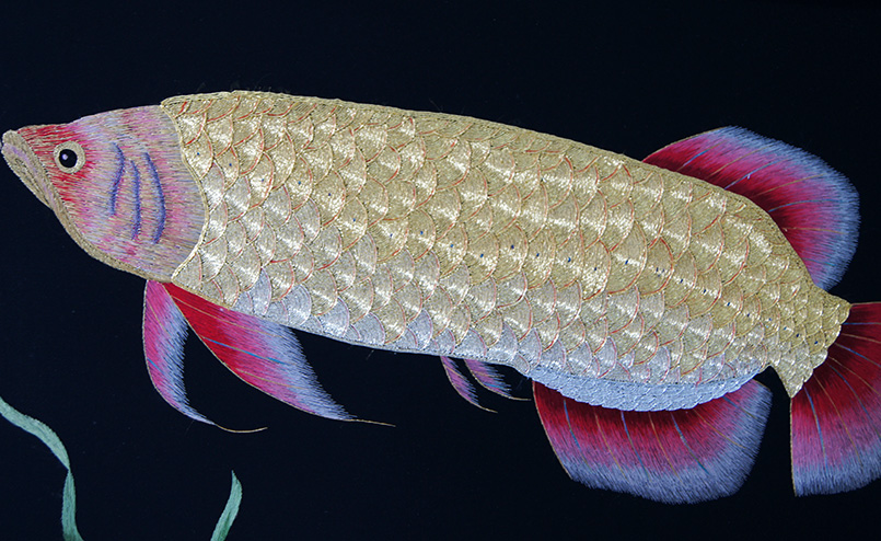 苏绣单面绣 《富贵金龙鱼》金线绣制 聚财化煞