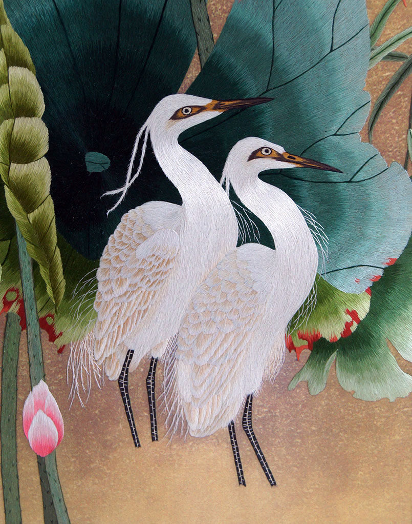 苏绣单面绣《四季花鸟屏》