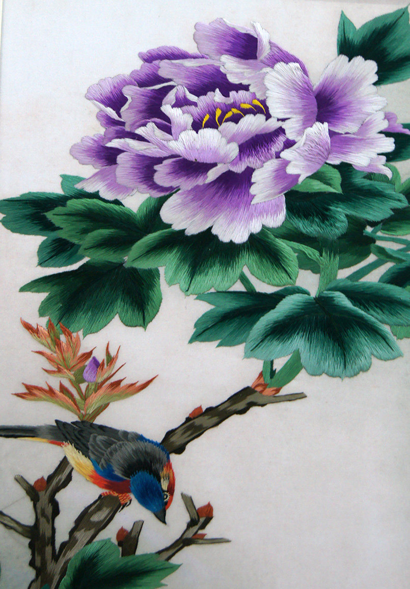 苏绣单面绣《鸟语花香四条屏》