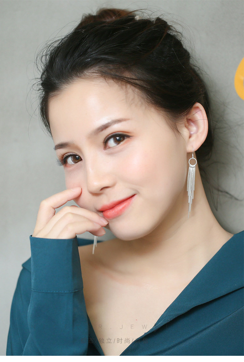 古缇长瘦的气质银耳显脸耳环款女耳线999大气流苏正品超仙纯银环