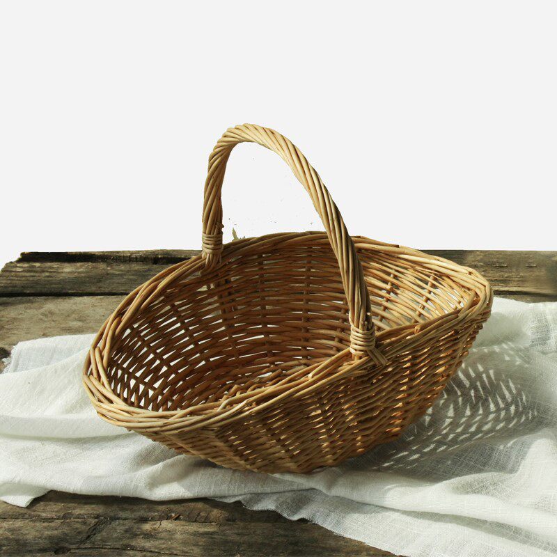 手提篮子藤编柳编创意手工编织小号田园采摘家居收纳装饰篮采摘篮_不