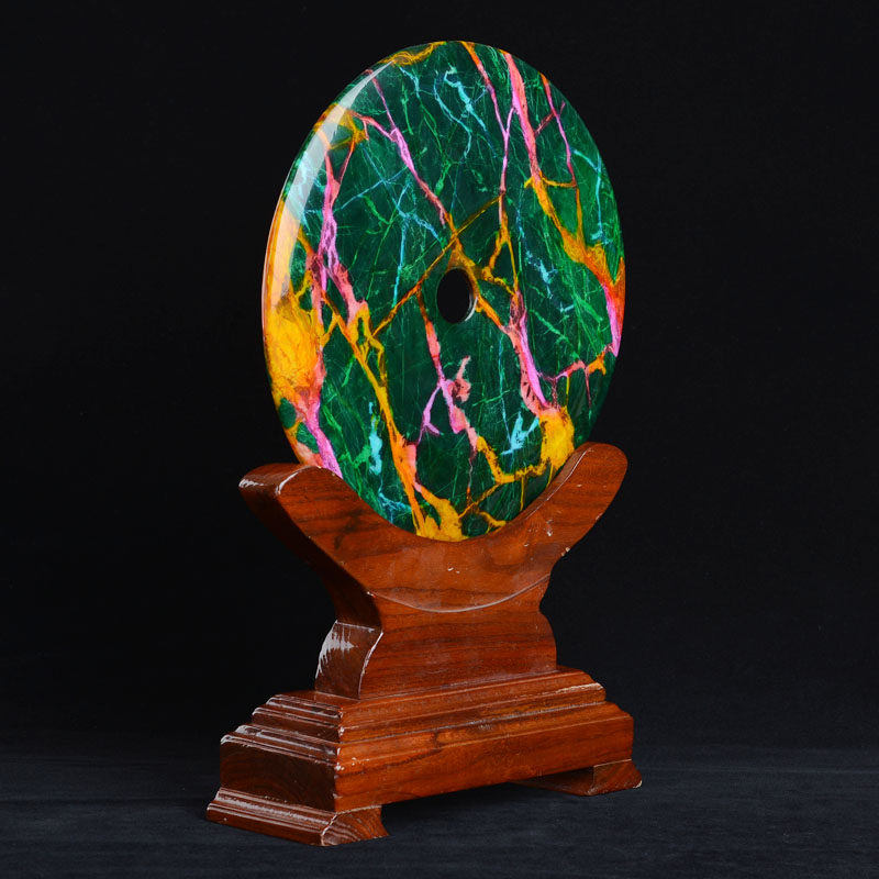 李渡万寿宫 台湾七彩玉石平安扣摆件 祛邪免灾