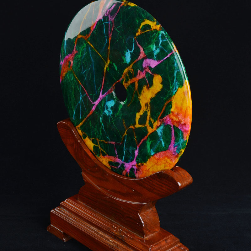 李渡万寿宫 台湾七彩玉石平安扣摆件 祛邪免灾