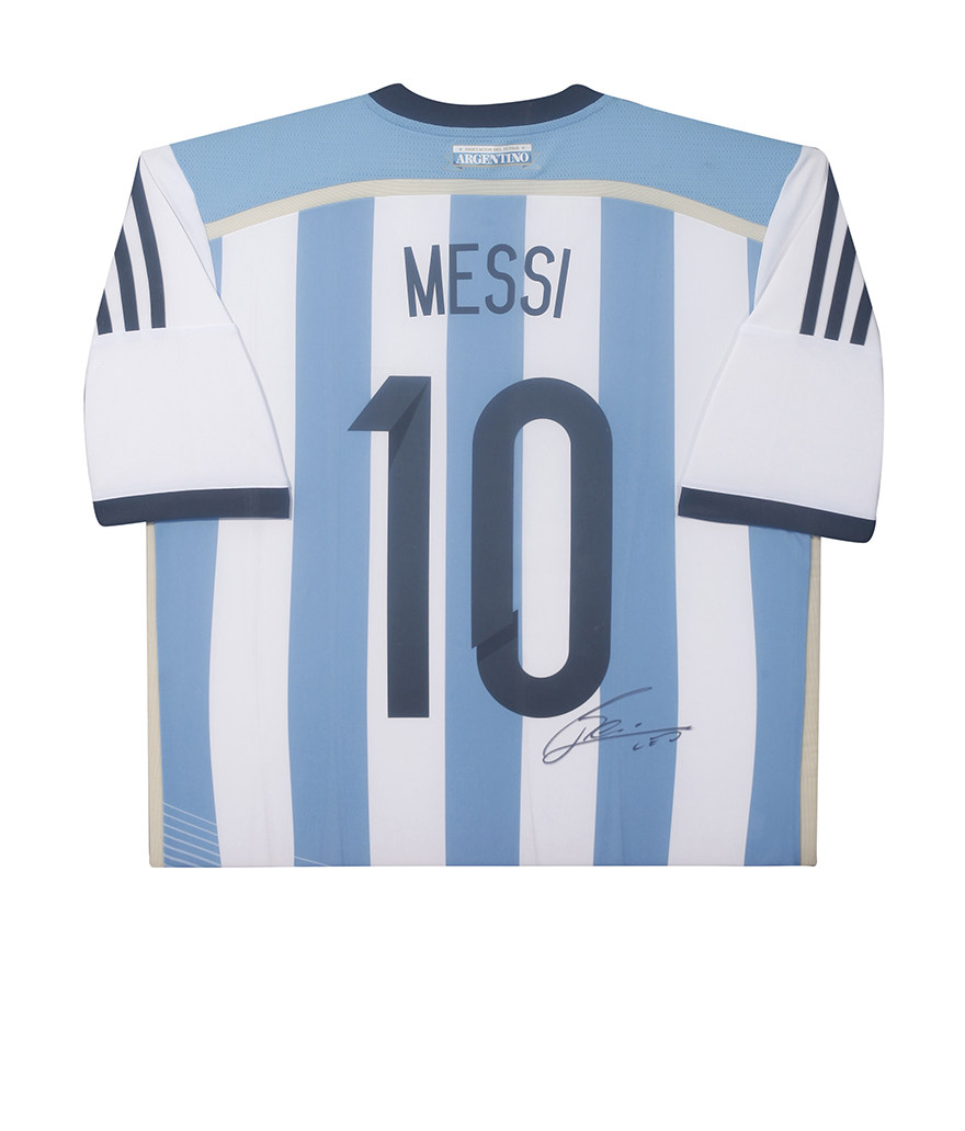 【权威提供】梅西亲笔签名 2014年阿根廷国家队主场球衣 装裱版
