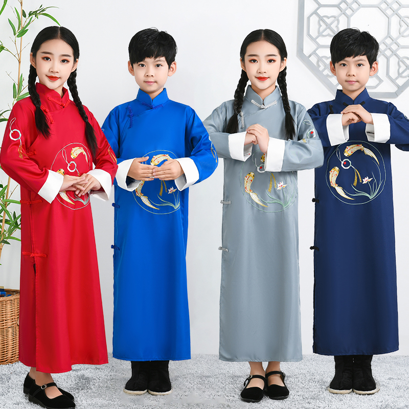 儿童演出服相声大卦民族风男女大童刺绣蓝色中国舞唐装个性时尚秋