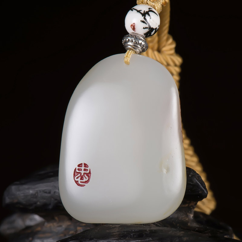 海派大师王金忠作品 新疆和田籽料羊脂玉挂件 笑佛 10.8克 5