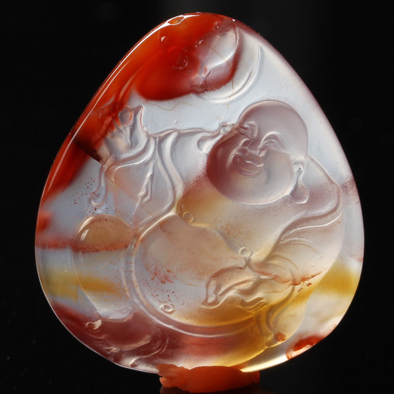 挹佛禅寺 冰种飘红南红玛瑙佛公吊坠 佛法加持