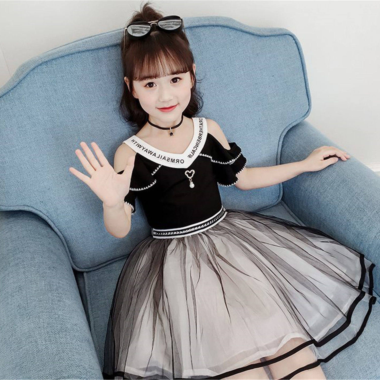 女童夏季连衣裙2022儿童裙子2-11岁露肩裙女孩夏款连衣裙洋气公主