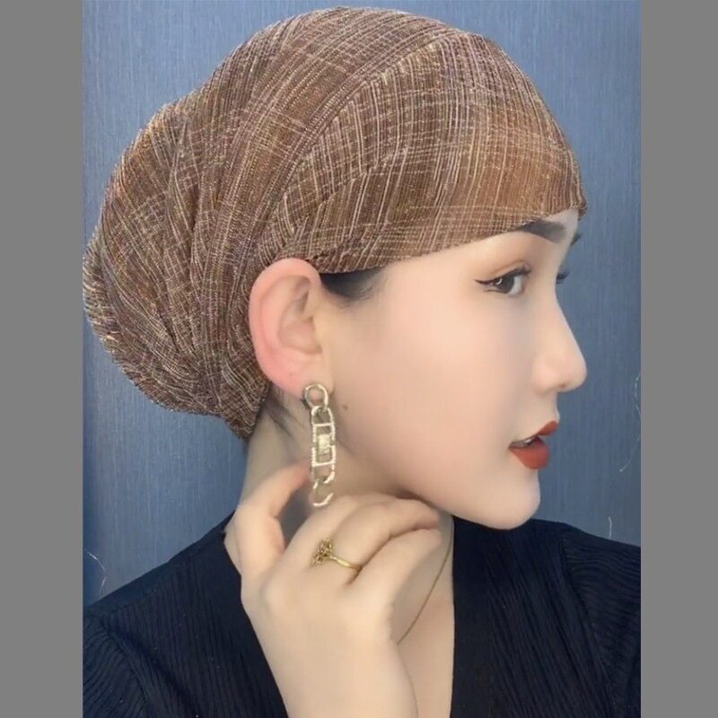 夏季薄款包头帽遮白发帽双层回族妈妈帽防风帽复古包发帽蕾丝帽