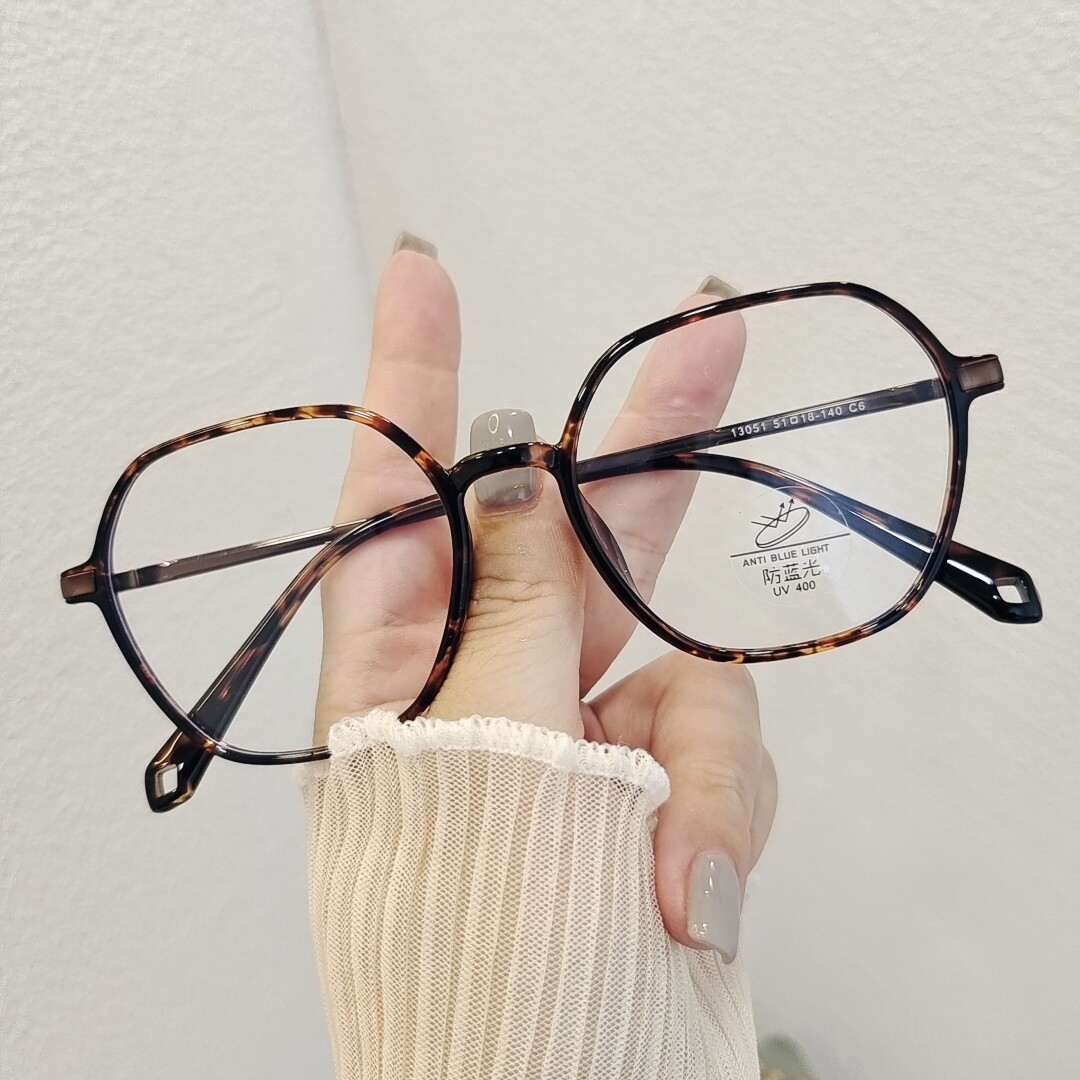 大框豹纹色ins近视眼镜女可配有度数复古多边圆脸韩版潮素颜男架