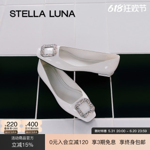 STELLA LUNA女鞋春夏新款小皮鞋水钻方扣牛皮浅口一脚蹬平底单鞋