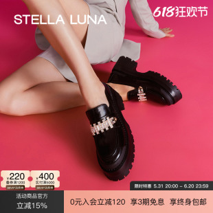 STELLA LUNA女鞋春夏新款单鞋晶钻牛皮深口复古一脚蹬厚底乐福鞋