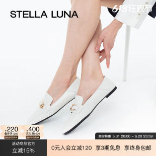 STELLA LUNA女鞋春夏新款一脚蹬单鞋后跟可踩牛皮轻便软底乐福鞋