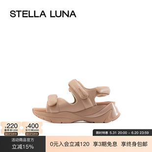 STELLA LUNA女鞋春夏新款露趾松糕鞋牛皮运动休闲魔术贴厚底凉鞋