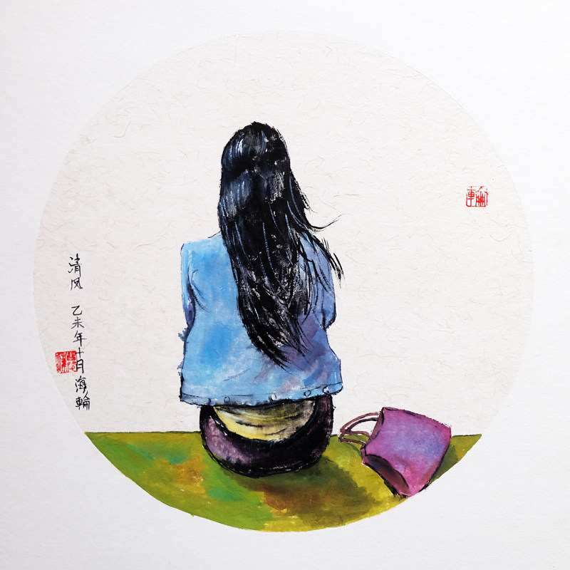 【即拍即得】慕炜《背影》宣纸水彩