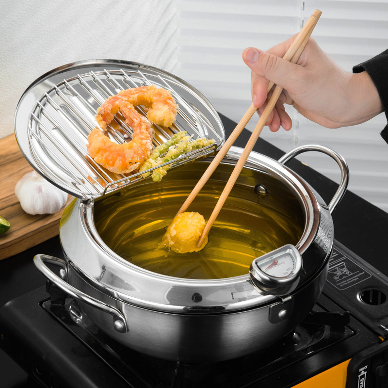 天妇罗油炸锅家用不锈钢可控温小炸锅日式炸油锅电磁炉燃气灶适用