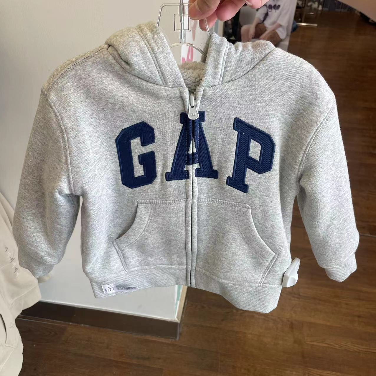 gap正品专柜  新款 男中大童秋冬 仿羊羔绒 开衫卫衣连帽衫431690