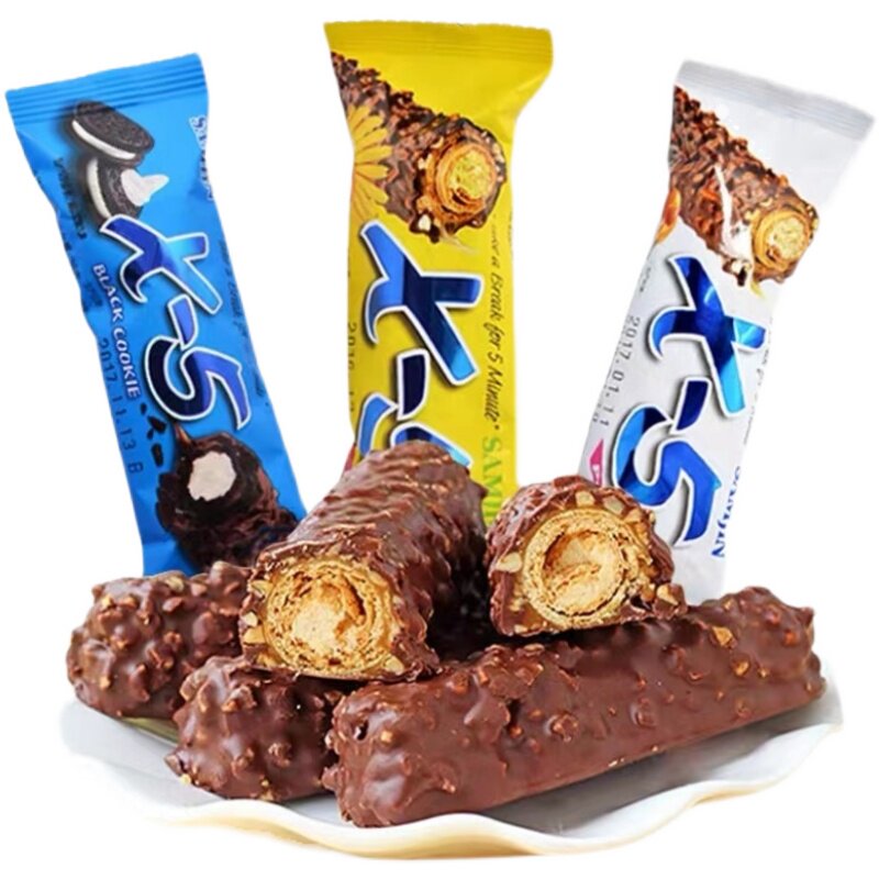 x5韩国进口零食 三进x—5巧克力棒能量棒夹心坚果仁(代可可脂)