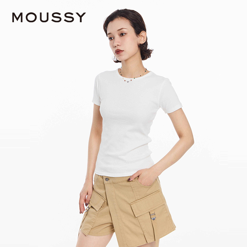 MOUSSY 2024夏季新品基础款简约修身短袖T恤女010HS780-0240
