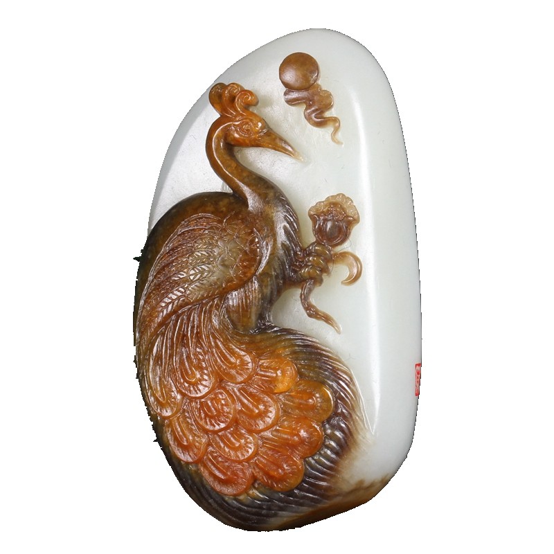 中国青年玉雕艺术家林培 和田玉孔雀挂件 76.6克