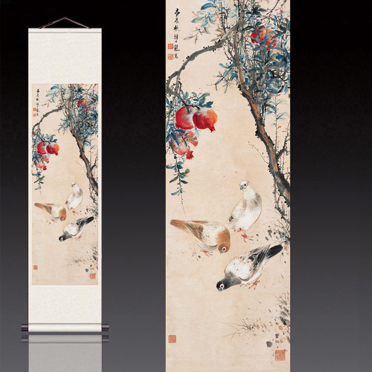 颜伯龙花鸟条幅茶楼柱子装饰古典挂画花鸟画国画风水水墨壁画礼品